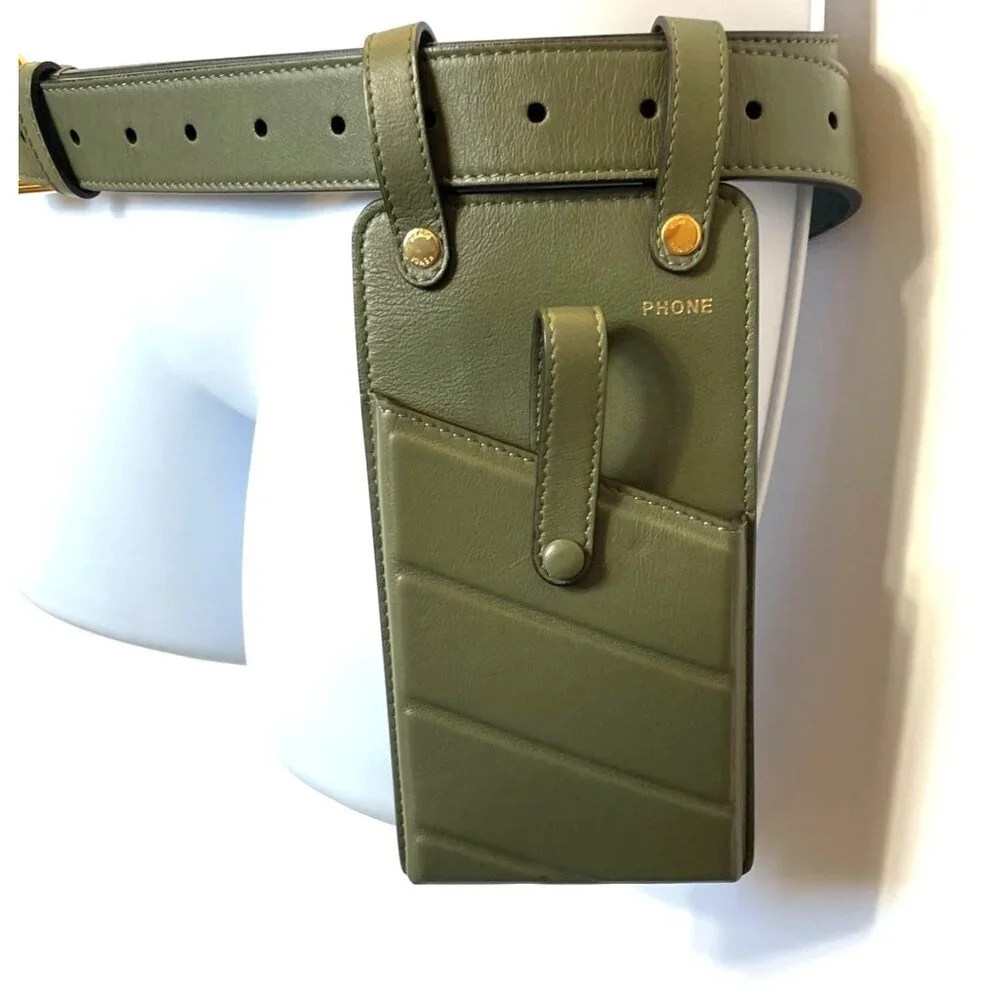 Fendi Vitello Glacier Utility Belt Olive Green Olive Green Leather Gold Accents